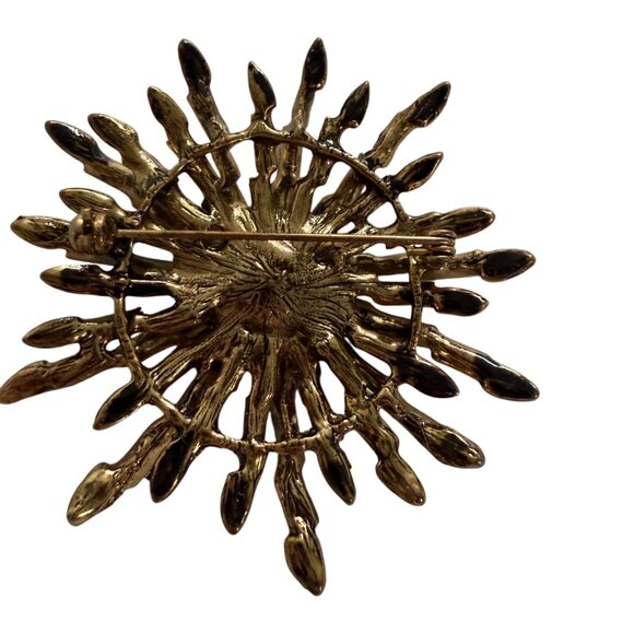 Vintage Sunburst Brooch Red Rhinestone Aurora Borealis Starburst Pin 1960s Retro - Picture 3 of 4